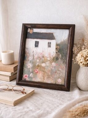 Cottagecore Floral Cottage Wall Art Framed Impressionist House Print Romantic